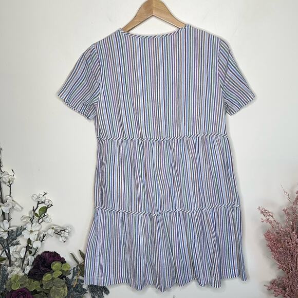 MADEWELL Striped Crewneck Button-Front Tiered Mini Dress {AA21} - Picture 5 of 8